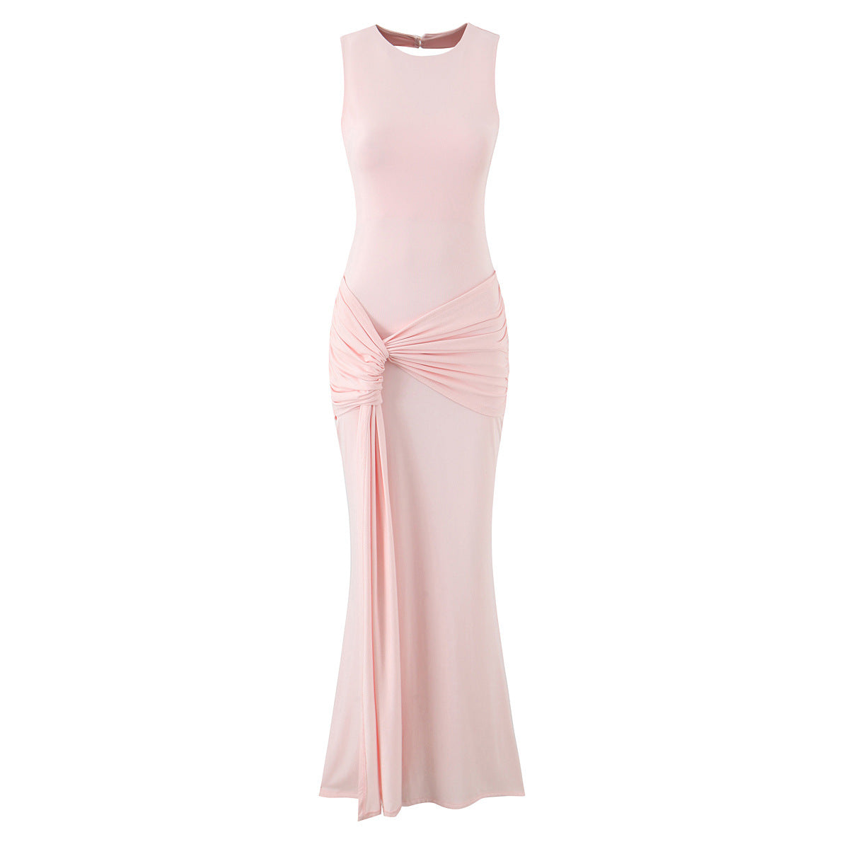 Sleeveless Party Dress With Round Neck In Slim Fit, Polyester Fabric Maxi Long Dress
