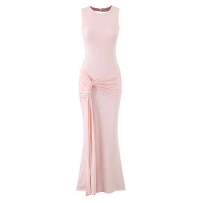 Sleeveless Party Dress With Round Neck In Slim Fit, Polyester Fabric Maxi Long Dress