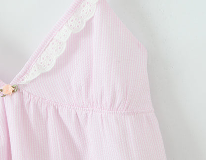 Stripe Sleeveless Tank Dress With Plunging Neck In Polyester Fabric, Knee-Length Style
