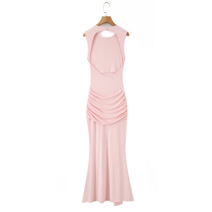 Sleeveless Party Dress With Round Neck In Slim Fit, Polyester Fabric Maxi Long Dress