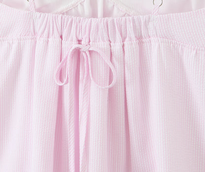 Stripe Sleeveless Tank Dress With Plunging Neck In Polyester Fabric, Knee-Length Style