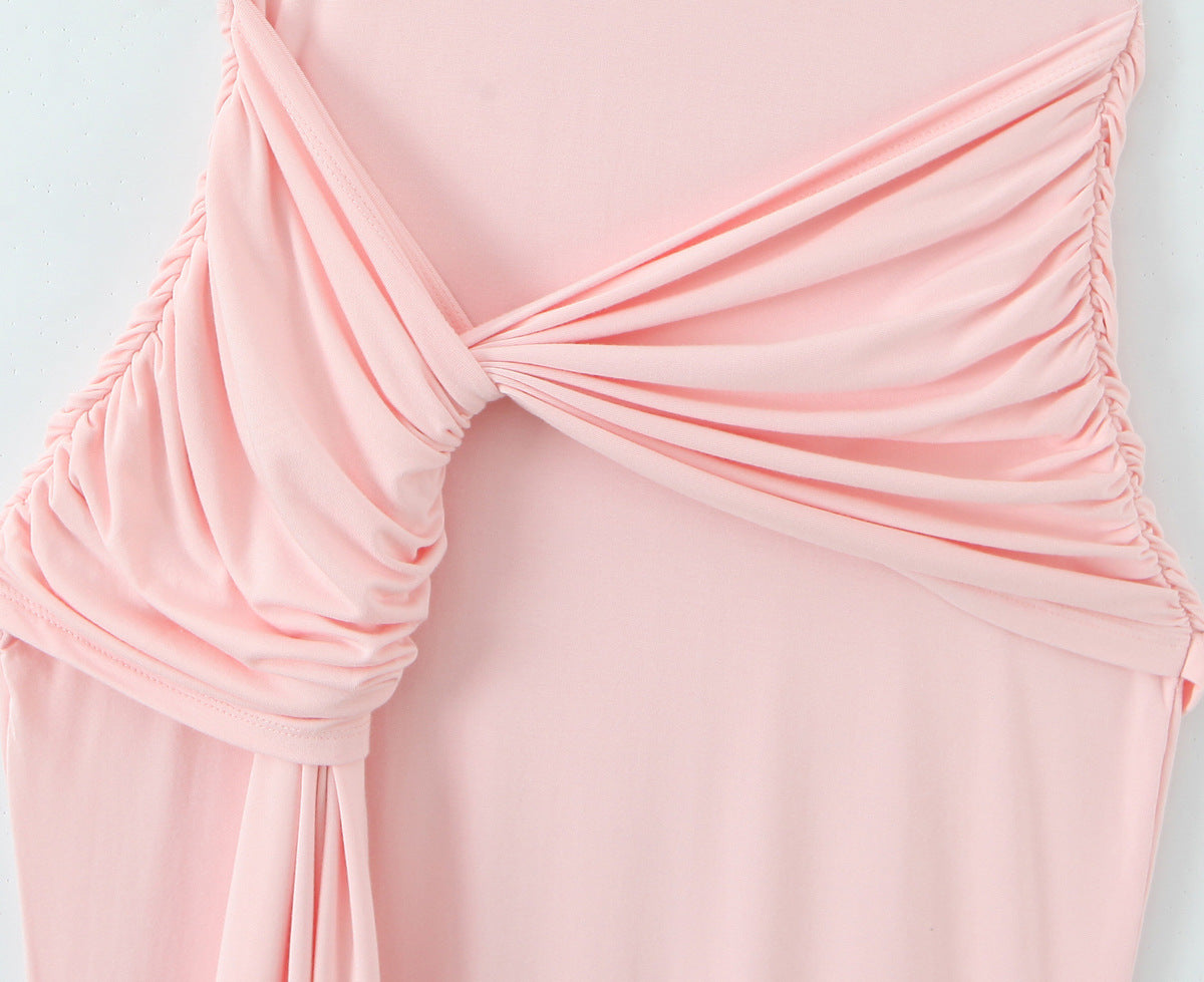 Sleeveless Party Dress With Round Neck In Slim Fit, Polyester Fabric Maxi Long Dress