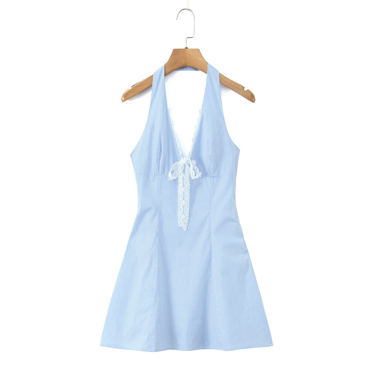 Stripe Sleeveless Halter Neck Regular Dress In Polyester With Knee-Length Design