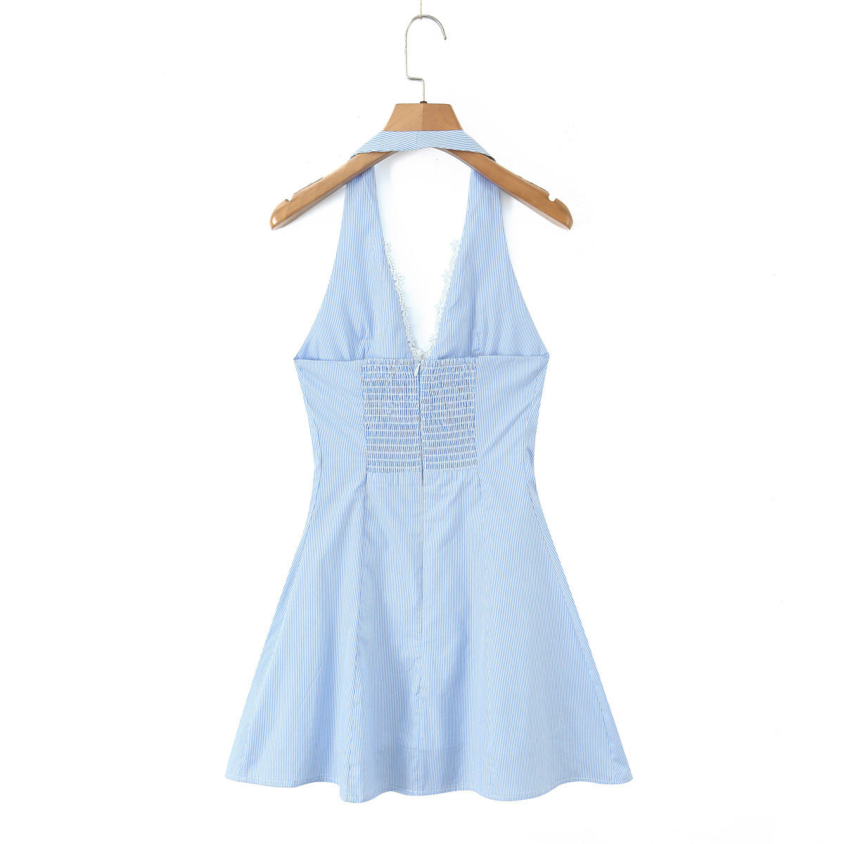 Stripe Sleeveless Halter Neck Regular Dress In Polyester With Knee-Length Design