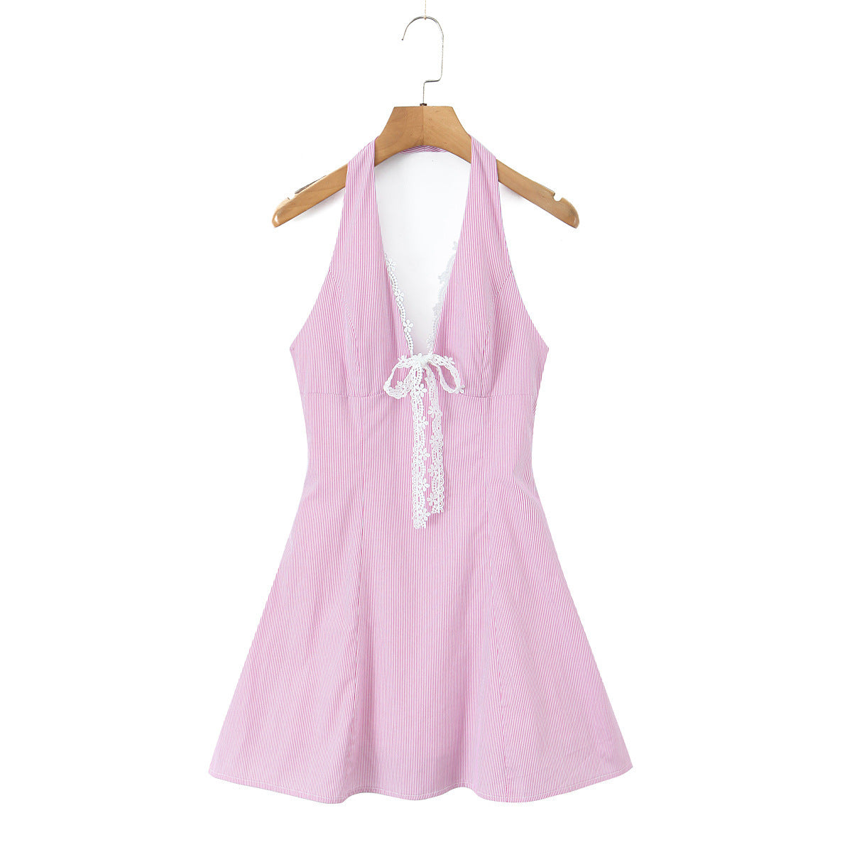 Stripe Sleeveless Halter Neck Regular Dress In Polyester With Knee-Length Design