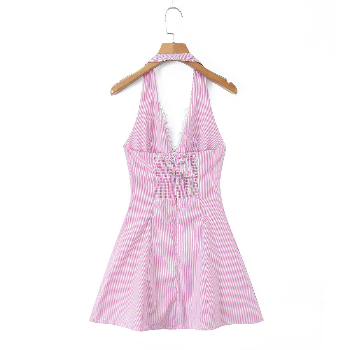 Stripe Sleeveless Halter Neck Regular Dress In Polyester With Knee-Length Design
