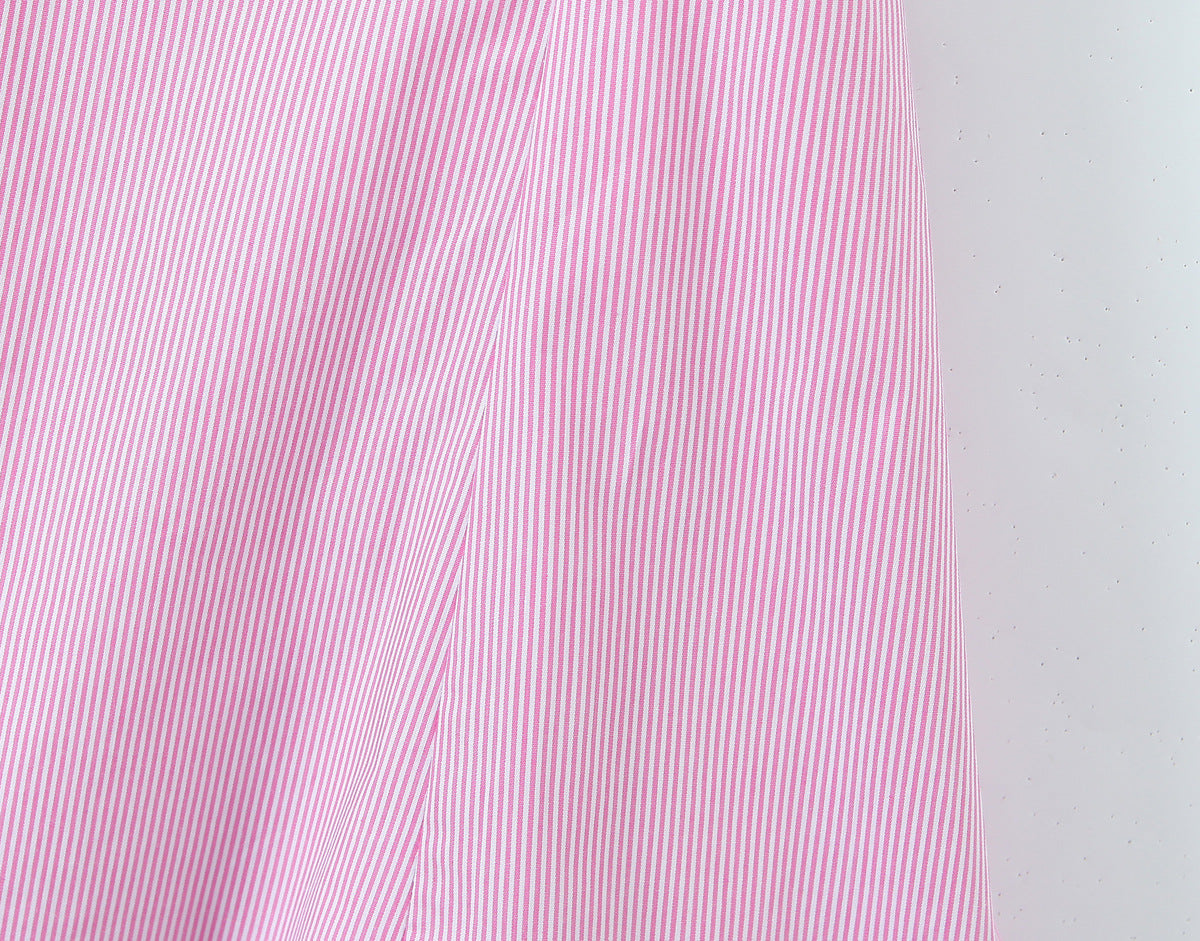 Stripe Sleeveless Halter Neck Regular Dress In Polyester With Knee-Length Design