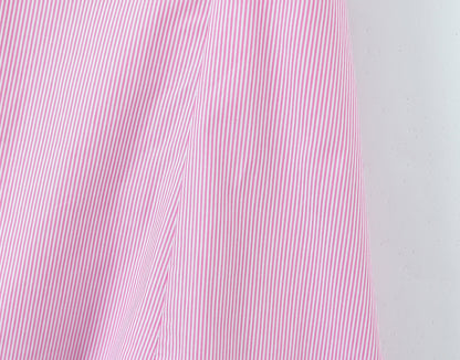 Stripe Sleeveless Halter Neck Regular Dress In Polyester With Knee-Length Design