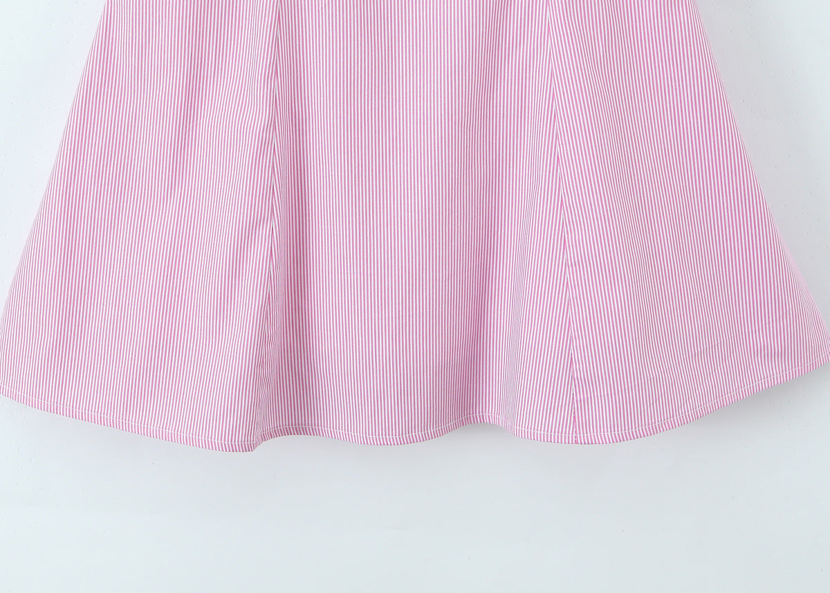 Stripe Sleeveless Halter Neck Regular Dress In Polyester With Knee-Length Design
