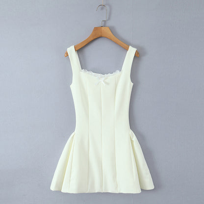 Sexy Solid Color Sleeveless Tank Dress In Polyester Fabric With Collarless Neckline, Knee-Length Design