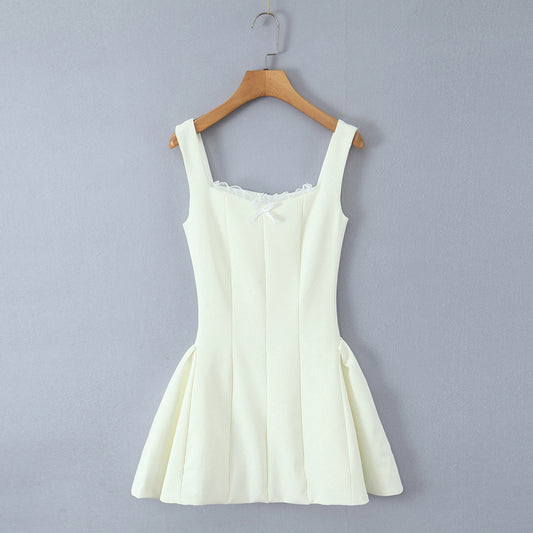 Sexy Solid Color Sleeveless Tank Dress In Polyester Fabric With Collarless Neckline, Knee-Length Design