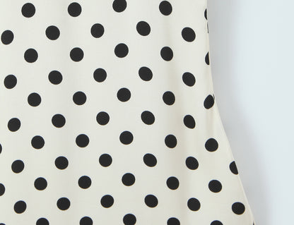 Polka Dot Dress With V Neck And Short Sleeve, Polyester Fabric Midi Dress