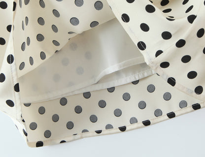 Polka Dot Dress With V Neck And Short Sleeve, Polyester Fabric Midi Dress