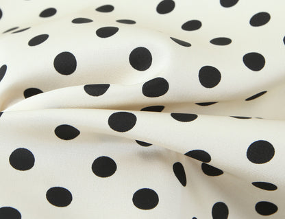 Polka Dot Dress With V Neck And Short Sleeve, Polyester Fabric Midi Dress