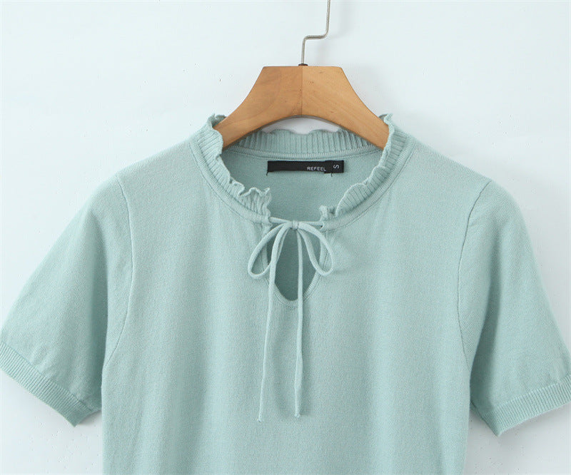 Slim Fit Sweater Dress With Short Sleeve And Round Neck In Polyester, Available As Midi Dress