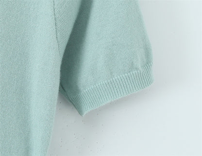 Slim Fit Sweater Dress With Short Sleeve And Round Neck In Polyester, Available As Midi Dress