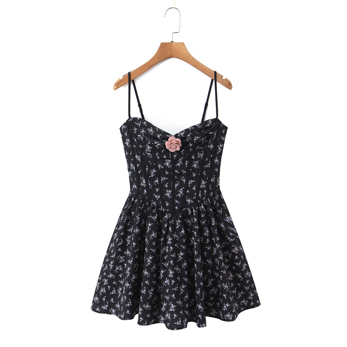 Sexy Sleeveless Floral Dress With Collarless Neckline In Polyester, Knee-Length Style