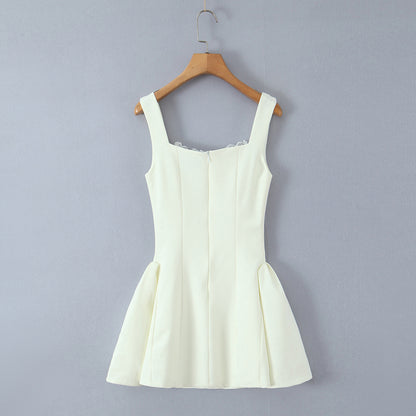 Sexy Solid Color Sleeveless Tank Dress In Polyester Fabric With Collarless Neckline, Knee-Length Design