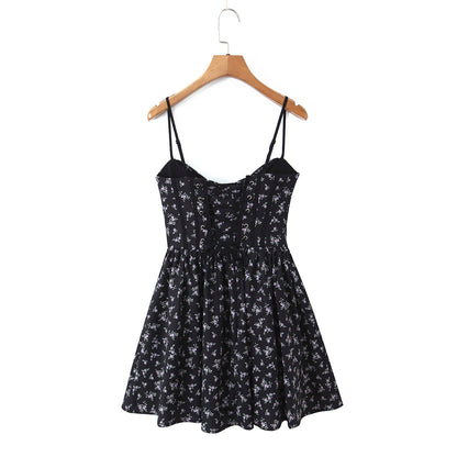 Sexy Sleeveless Floral Dress With Collarless Neckline In Polyester, Knee-Length Style