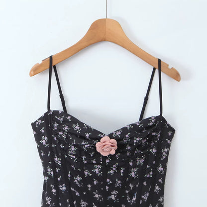 Sexy Sleeveless Floral Dress With Collarless Neckline In Polyester, Knee-Length Style