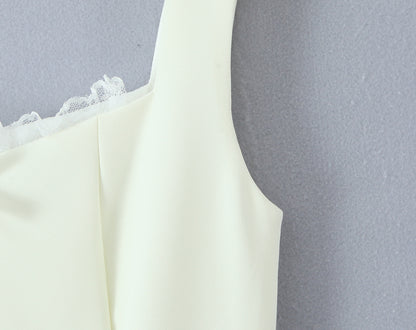 Sexy Solid Color Sleeveless Tank Dress In Polyester Fabric With Collarless Neckline, Knee-Length Design