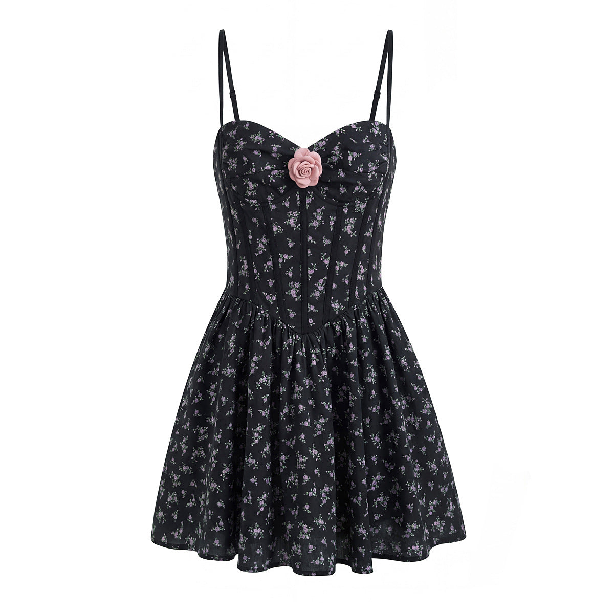 Sexy Sleeveless Floral Dress With Collarless Neckline In Polyester, Knee-Length Style