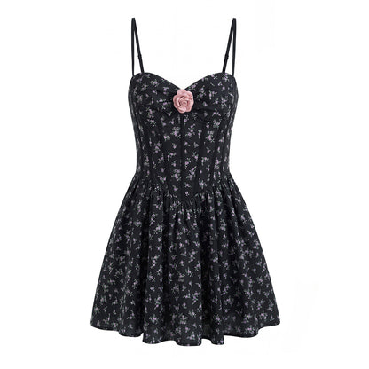 Sexy Sleeveless Floral Dress With Collarless Neckline In Polyester, Knee-Length Style