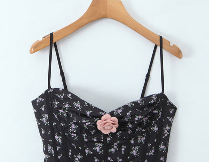 Sexy Sleeveless Floral Dress With Collarless Neckline In Polyester, Knee-Length Style