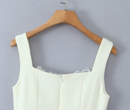 Sexy Solid Color Sleeveless Tank Dress In Polyester Fabric With Collarless Neckline, Knee-Length Design