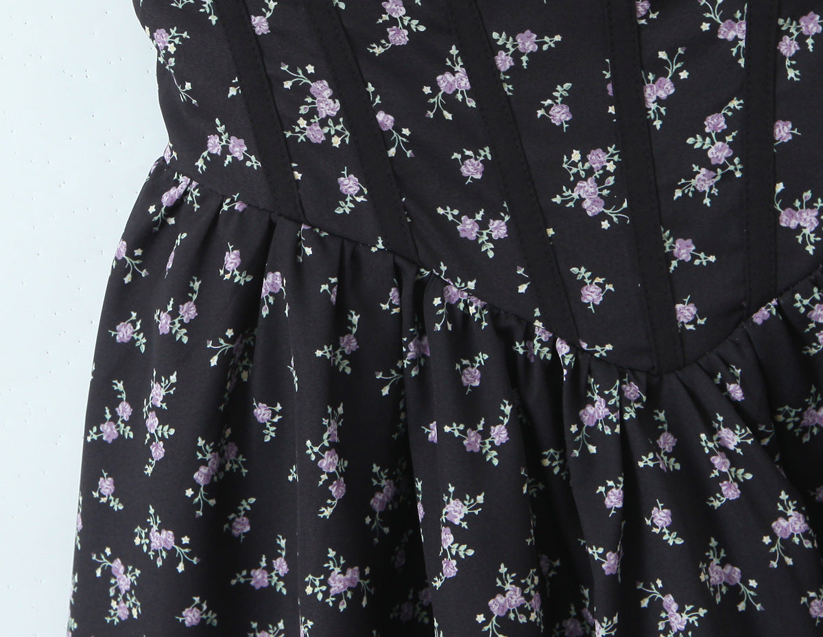Sexy Sleeveless Floral Dress With Collarless Neckline In Polyester, Knee-Length Style
