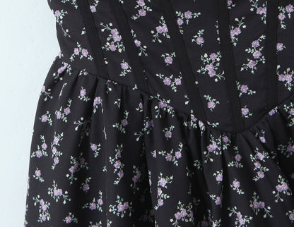 Sexy Sleeveless Floral Dress With Collarless Neckline In Polyester, Knee-Length Style