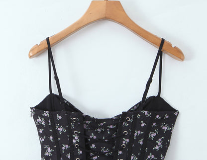 Sexy Sleeveless Floral Dress With Collarless Neckline In Polyester, Knee-Length Style