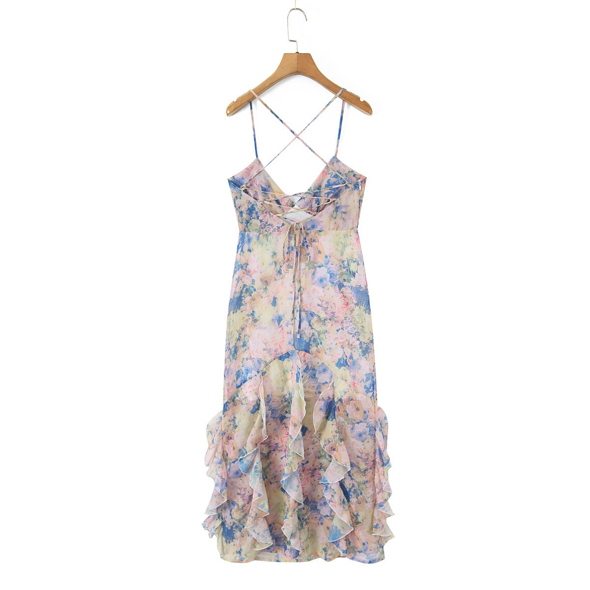 Sleeveless Chiffon Dress With Plunging Neck In Slim Fit, Polyester Fabric, Midi Dress Length