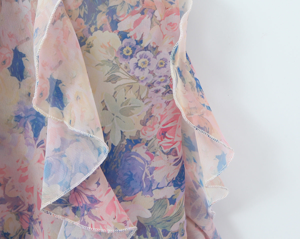 Sleeveless Chiffon Dress With Plunging Neck In Slim Fit, Polyester Fabric, Midi Dress Length