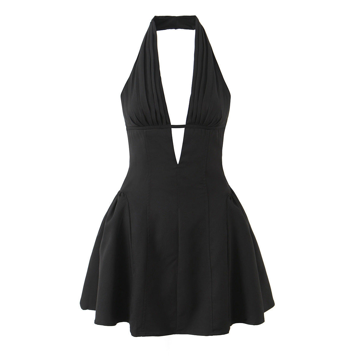 Sexy Solid Color Sleeveless Halter Neck Party Dress In Polyester With Knee-Length Design