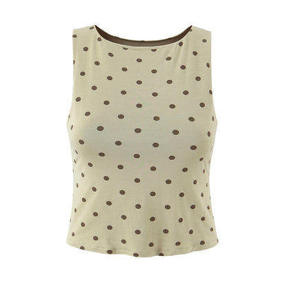 Polka Dots Skirt Co-ord Set In Polyester Featuring Folds With Round Neck Sleeveless Slim Short Design