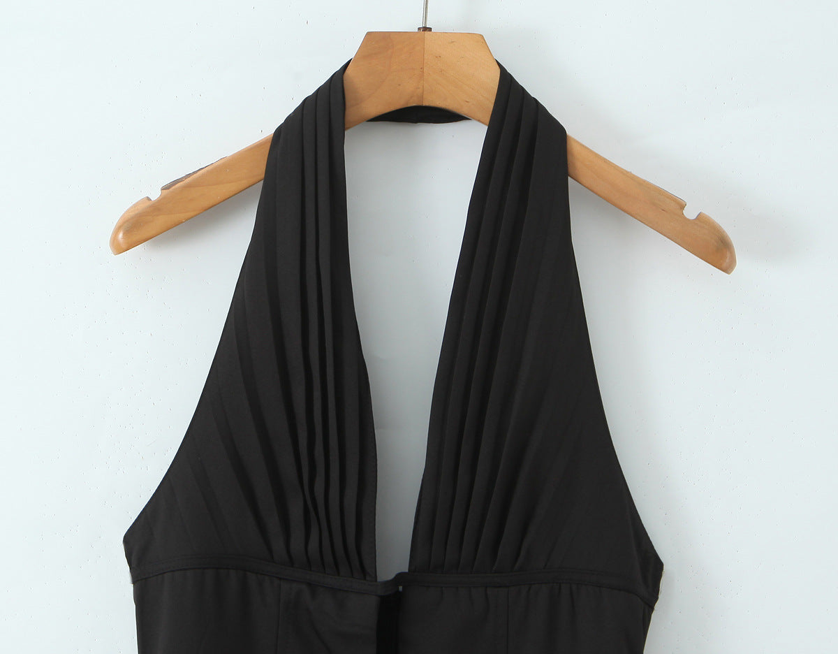 Sexy Solid Color Sleeveless Halter Neck Party Dress In Polyester With Knee-Length Design
