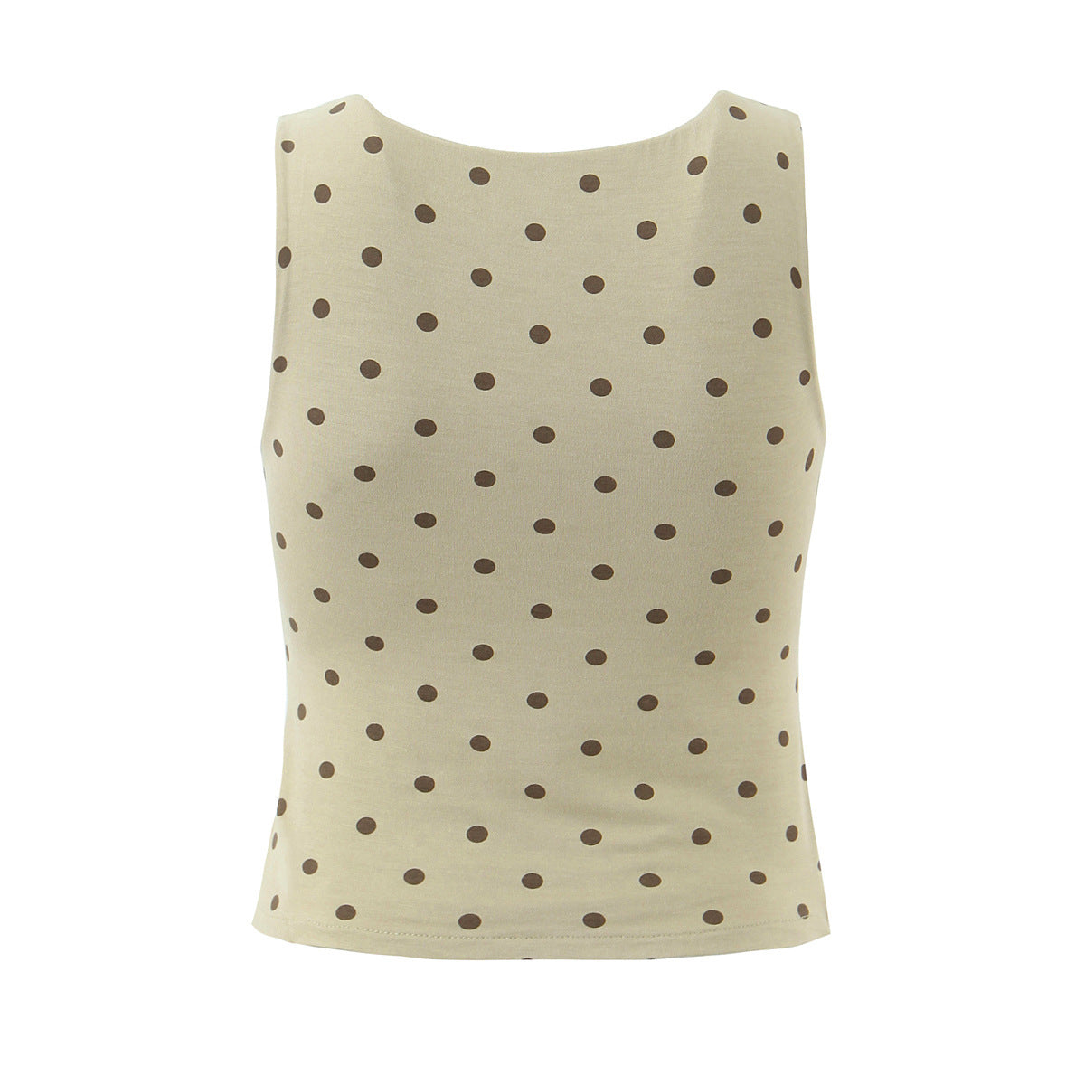 Polka Dots Skirt Co-ord Set In Polyester Featuring Folds With Round Neck Sleeveless Slim Short Design