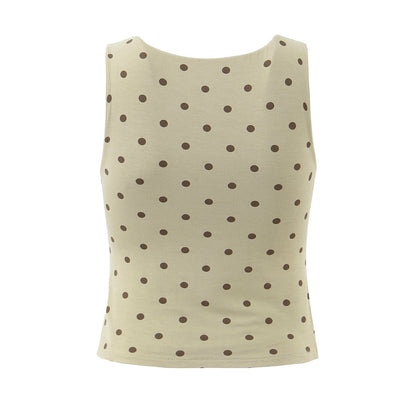 Polka Dots Skirt Co-ord Set In Polyester Featuring Folds With Round Neck Sleeveless Slim Short Design
