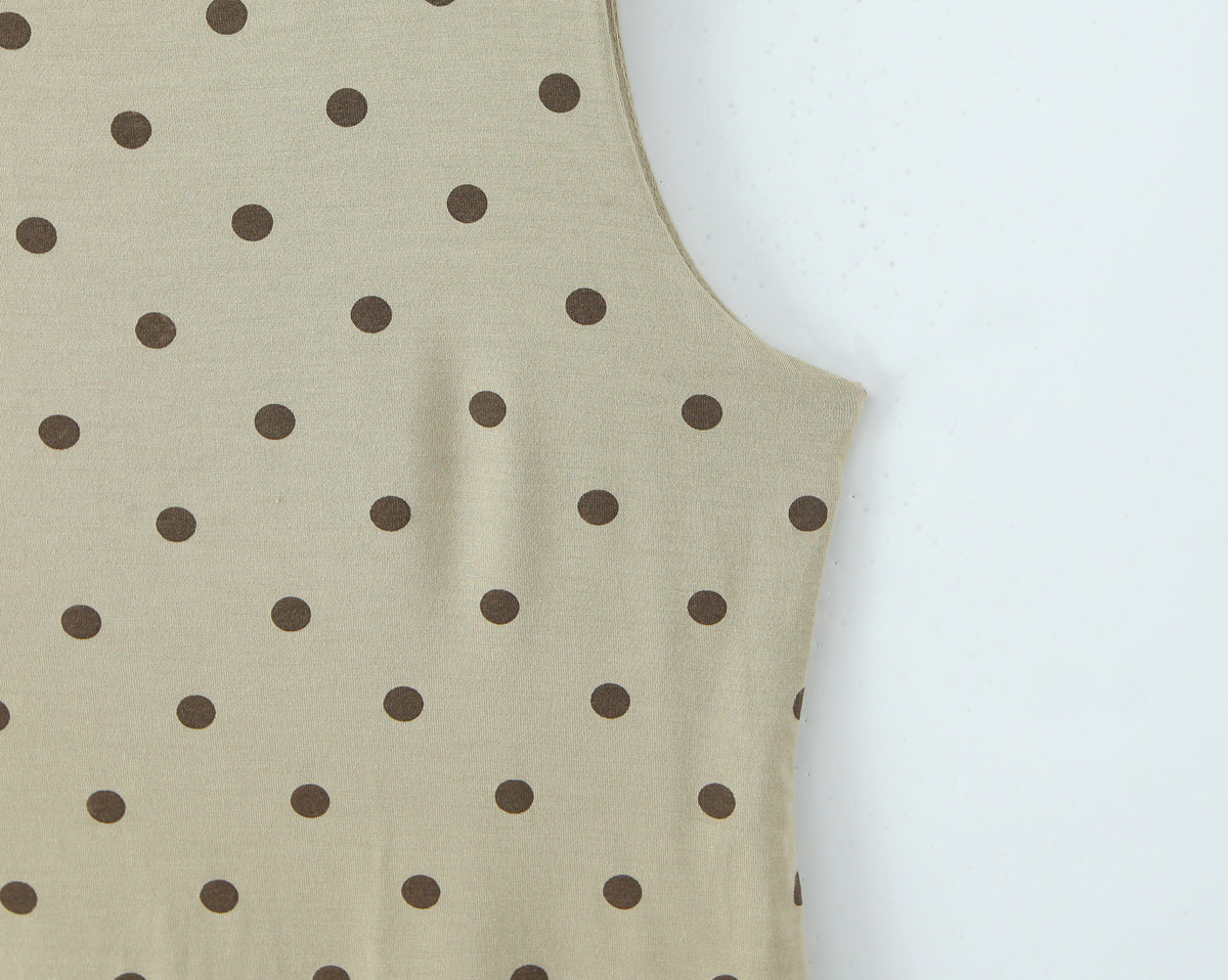 Polka Dots Skirt Co-ord Set In Polyester Featuring Folds With Round Neck Sleeveless Slim Short Design