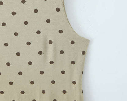 Polka Dots Skirt Co-ord Set In Polyester Featuring Folds With Round Neck Sleeveless Slim Short Design