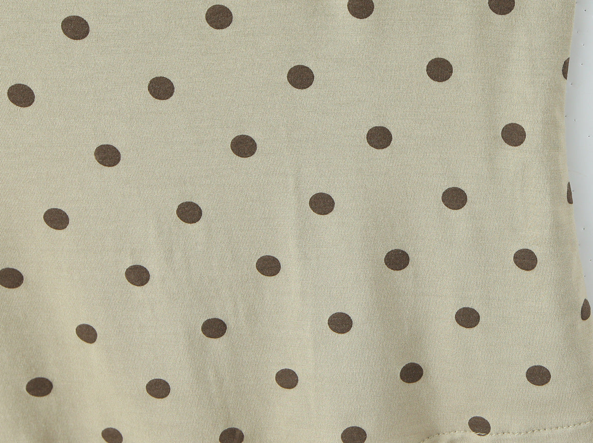 Polka Dots Skirt Co-ord Set In Polyester Featuring Folds With Round Neck Sleeveless Slim Short Design