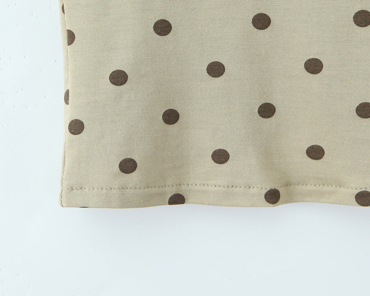 Polka Dots Skirt Co-ord Set In Polyester Featuring Folds With Round Neck Sleeveless Slim Short Design