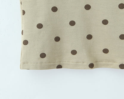 Polka Dots Skirt Co-ord Set In Polyester Featuring Folds With Round Neck Sleeveless Slim Short Design