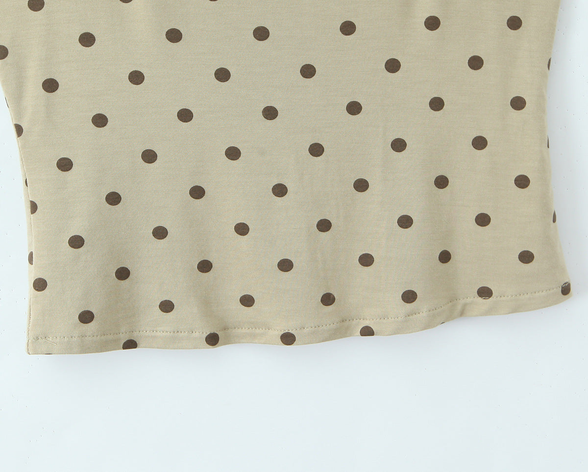 Polka Dots Skirt Co-ord Set In Polyester Featuring Folds With Round Neck Sleeveless Slim Short Design