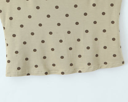 Polka Dots Skirt Co-ord Set In Polyester Featuring Folds With Round Neck Sleeveless Slim Short Design