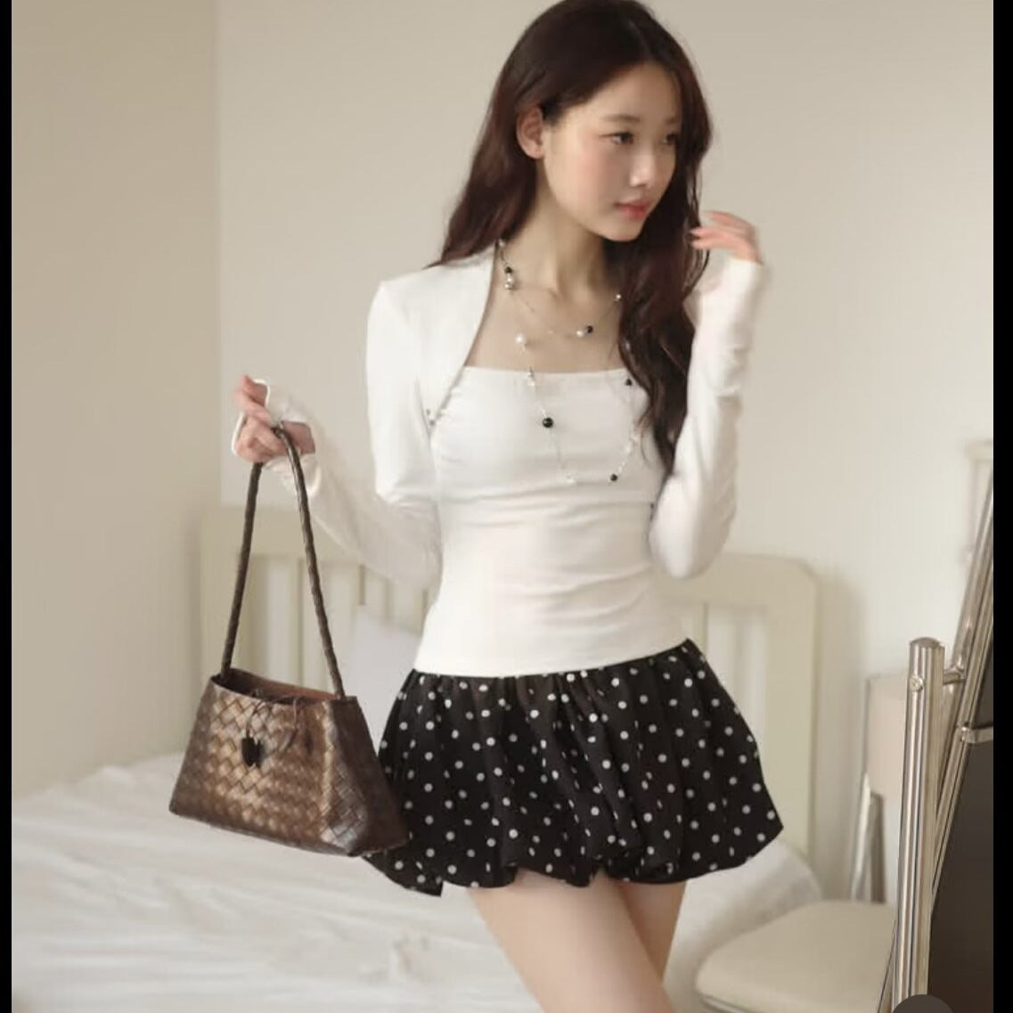 Polka Dots Skirt In Polyester With Regular Fit And Low Waist Design