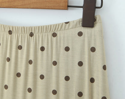 Polka Dots Skirt Co-ord Set In Polyester Featuring Folds With Round Neck Sleeveless Slim Short Design