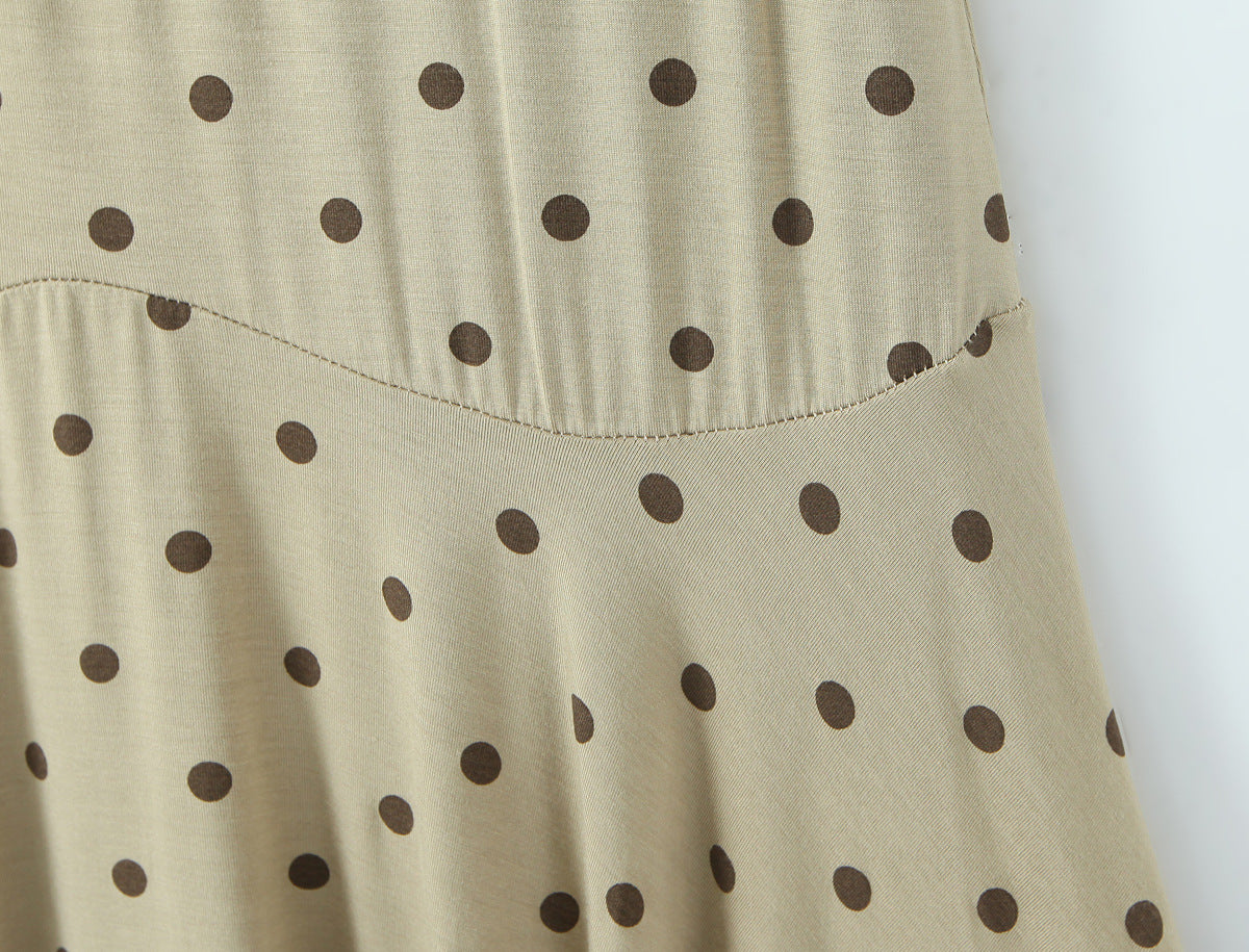 Polka Dots Skirt Co-ord Set In Polyester Featuring Folds With Round Neck Sleeveless Slim Short Design