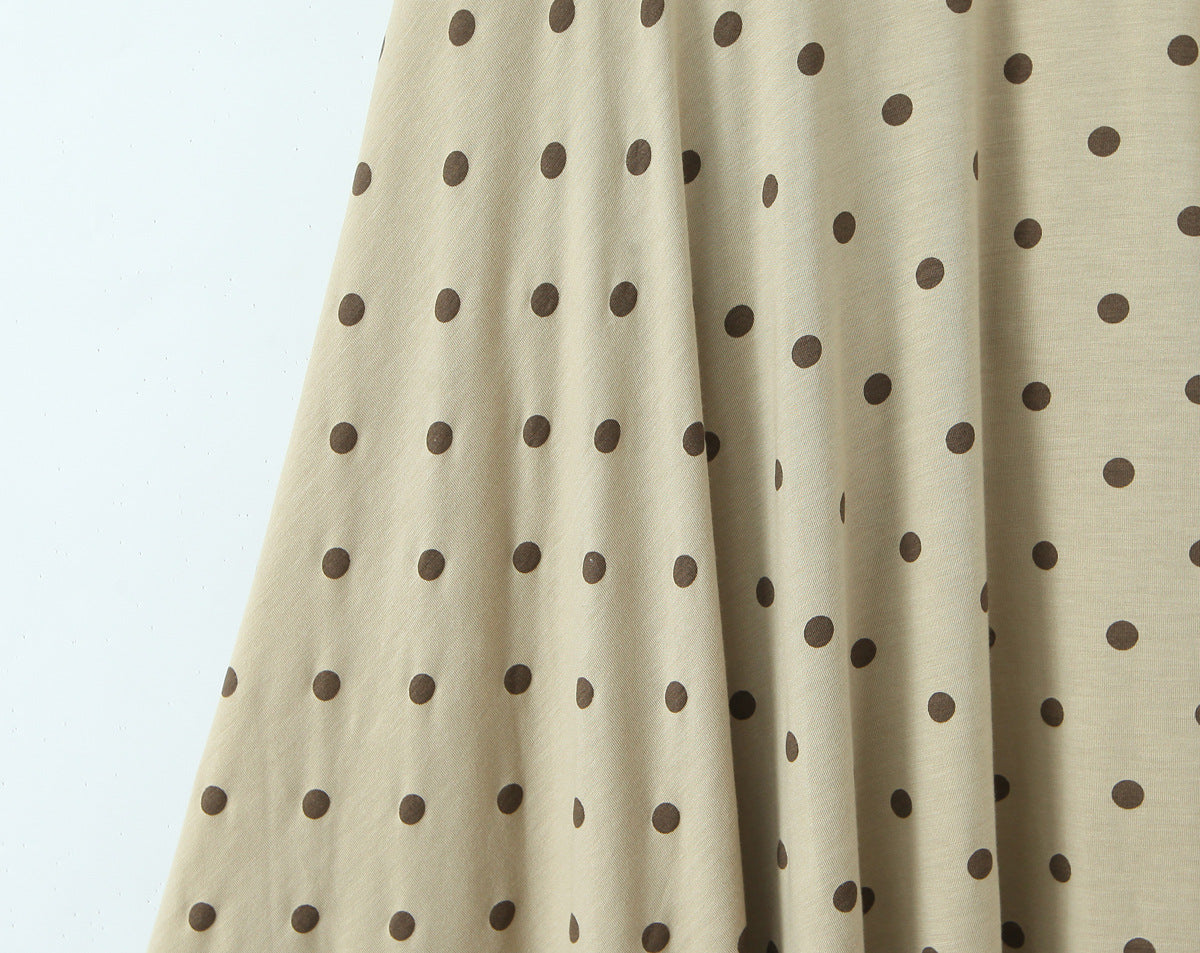 Polka Dots Skirt Co-ord Set In Polyester Featuring Folds With Round Neck Sleeveless Slim Short Design
